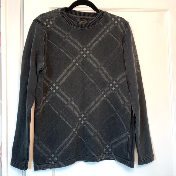 Vintage 90’s Grey Sweater Distressed Argyle Cotton Print Men’s size Medium - Picture 3 of 15